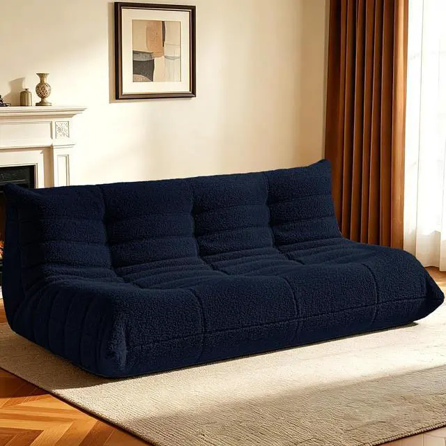 Main image of Bean Bag Chairs Fireside Lazy Floor Sofa, Soft Teddy Fleece 3 Seater Sofa with High-Resilience Foam FillingBeanbag for Living Room, Bedroom, Office (Navy Blue Teddy)