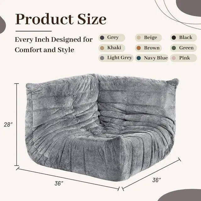 Alt view image 2 of 6 - Bean Bag Chair, Memory Foam Bean Bag Chairs for Adults, Fireside Corner Chair Lazy Floor Corner Sofa for Living Room, Bedroom, Dorm, Office (Light Grey)