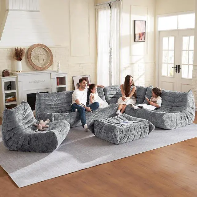 Alt view image 4 of 6 - Bean Bag Chair, Memory Foam Bean Bag Chairs for Adults, Fireside Corner Chair Lazy Floor Corner Sofa for Living Room, Bedroom, Dorm, Office (Light Grey)