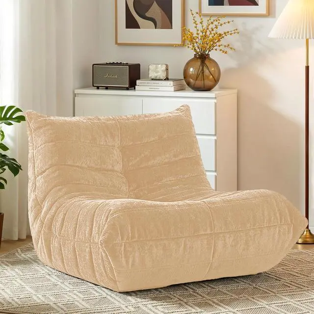 Main image of Bean Bag Chair, Giant Bean Bag Chairs for Adults, Bean Bag Sofa with Filler Faux Fur, Memory Foam Bean Bag Couches Fireside Lazy Sofa for Living Room, Bedroom, Office (Khaki)