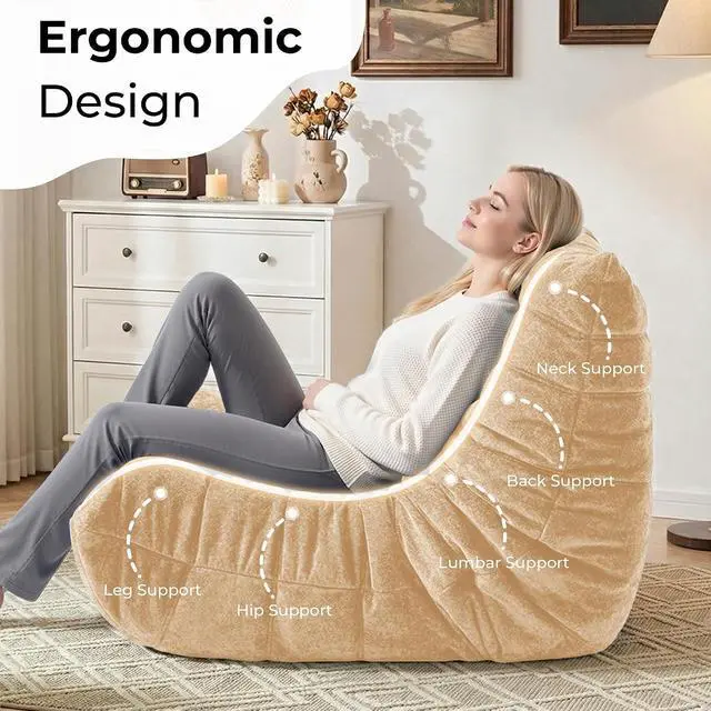 Alt view image 4 of 7 - Bean Bag Chair, Giant Bean Bag Chairs for Adults, Bean Bag Sofa with Filler Faux Fur, Memory Foam Bean Bag Couches Fireside Lazy Sofa for Living Room, Bedroom, Office (Khaki)