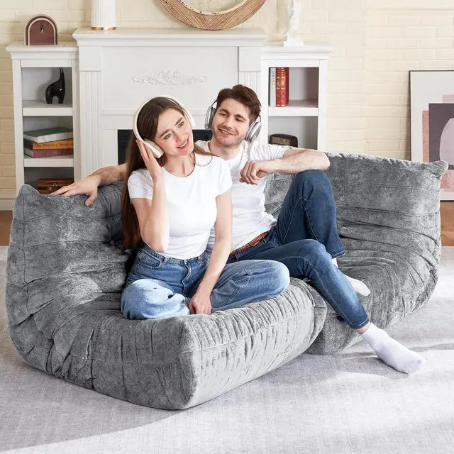 Alt view image 5 of 6 - Bean Bag Chair, Memory Foam Bean Bag Chairs for Adults, Fireside Corner Chair Lazy Floor Corner Sofa for Living Room, Bedroom, Dorm, Office (Light Grey)