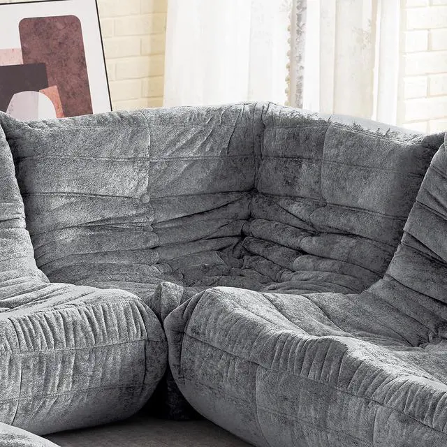 Alt view image 6 of 6 - Bean Bag Chair, Memory Foam Bean Bag Chairs for Adults, Fireside Corner Chair Lazy Floor Corner Sofa for Living Room, Bedroom, Dorm, Office (Light Grey)