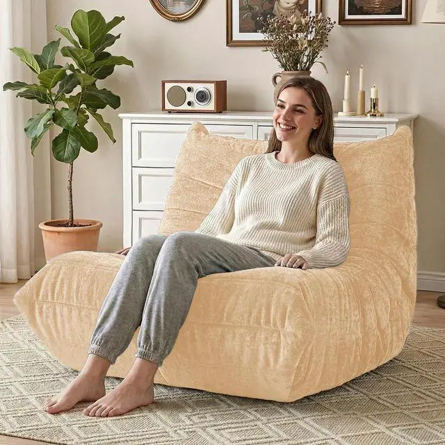 Alt view image 7 of 7 - Bean Bag Chair, Giant Bean Bag Chairs for Adults, Bean Bag Sofa with Filler Faux Fur, Memory Foam Bean Bag Couches Fireside Lazy Sofa for Living Room, Bedroom, Office (Khaki)