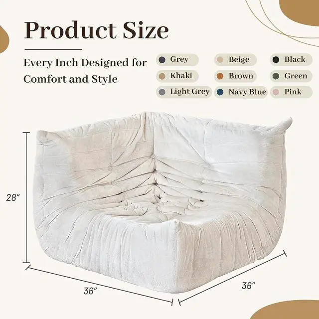 Alt view image 2 of 7 - Bean Bag Chair, Memory Foam Bean Bag Chairs for Adults, Fireside Corner Chair Lazy Floor Corner Sofa for Living Room, Bedroom, Dorm, Office (Beige)