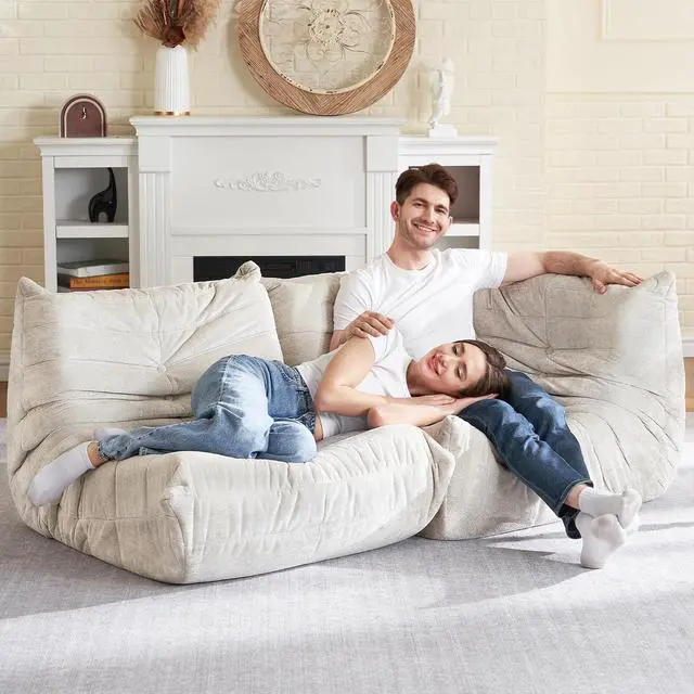 Alt view image 3 of 7 - Bean Bag Chair, Memory Foam Bean Bag Chairs for Adults, Fireside Corner Chair Lazy Floor Corner Sofa for Living Room, Bedroom, Dorm, Office (Beige)