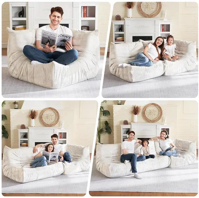 Alt view image 4 of 7 - Bean Bag Chair, Memory Foam Bean Bag Chairs for Adults, Fireside Corner Chair Lazy Floor Corner Sofa for Living Room, Bedroom, Dorm, Office (Beige)