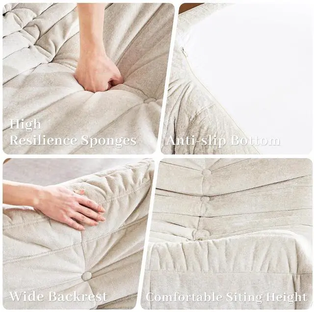 Alt view image 5 of 7 - Bean Bag Chair, Memory Foam Bean Bag Chairs for Adults, Fireside Corner Chair Lazy Floor Corner Sofa for Living Room, Bedroom, Dorm, Office (Beige)