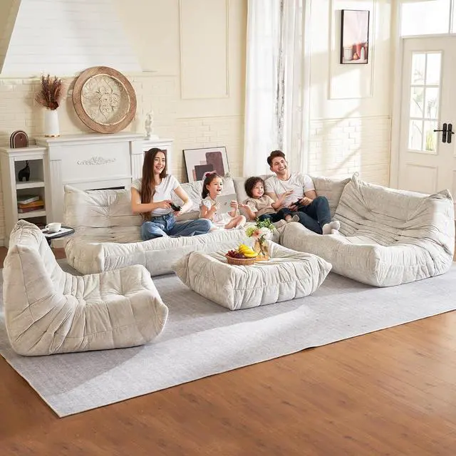 Alt view image 6 of 7 - Bean Bag Chair, Memory Foam Bean Bag Chairs for Adults, Fireside Corner Chair Lazy Floor Corner Sofa for Living Room, Bedroom, Dorm, Office (Beige)