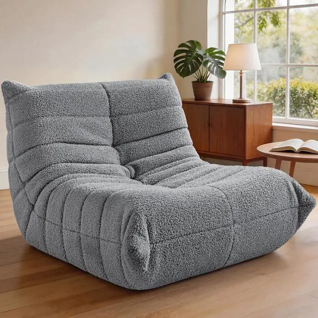 Main image of Bean Bag Chairs Fireside Lazy Floor Sofa, Soft Teddy Fleece Bean Bag Sofa with High-Resilience Foam FillingBeanbag for Living Room, Bedroom, Office(Light Gray Teddy)