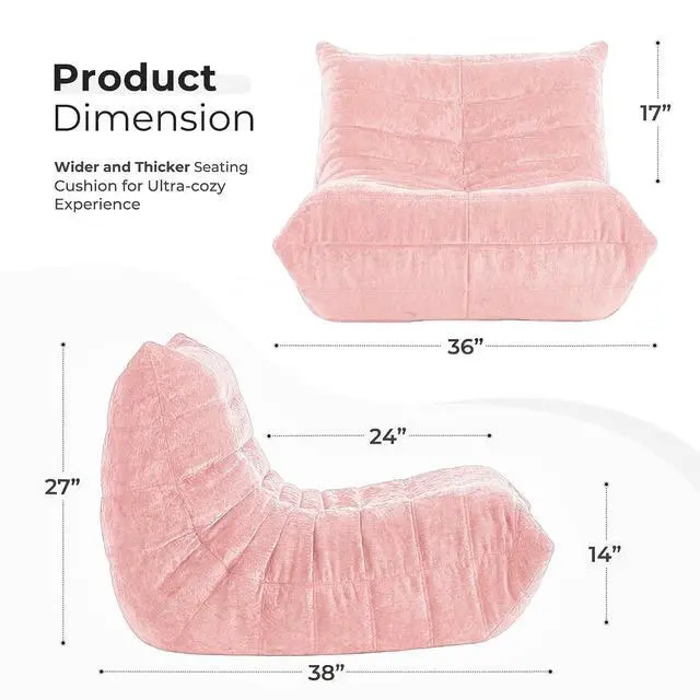 Alt view image 2 of 7 - Bean Bag Chair, Giant Bean Bag Chairs for Adults, Bean Bag Sofa with Filler Faux Fur, Memory Foam Bean Bag Couches Fireside Lazy Sofa for Living Room, Bedroom, Office (Pink)