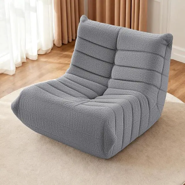 Alt view image 6 of 6 - Bean Bag Chairs Fireside Lazy Floor Sofa, Soft Teddy Fleece Bean Bag Sofa with High-Resilience Foam FillingBeanbag for Living Room, Bedroom, Office(Light Gray Teddy)