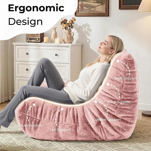 Alt view image 4 of 7 - Bean Bag Chair, Giant Bean Bag Chairs for Adults, Bean Bag Sofa with Filler Faux Fur, Memory Foam Bean Bag Couches Fireside Lazy Sofa for Living Room, Bedroom, Office (Pink)