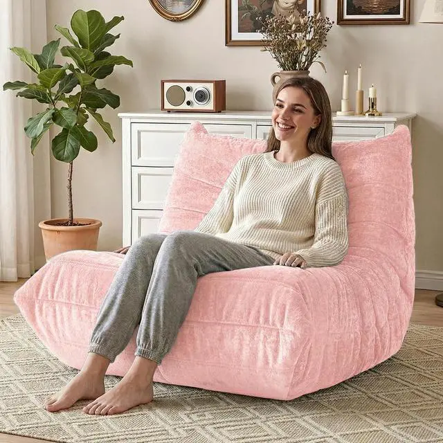 Alt view image 7 of 7 - Bean Bag Chair, Giant Bean Bag Chairs for Adults, Bean Bag Sofa with Filler Faux Fur, Memory Foam Bean Bag Couches Fireside Lazy Sofa for Living Room, Bedroom, Office (Pink)