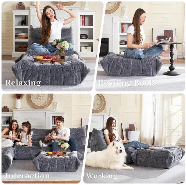 Alt view image 5 of 7 - Bean Bag Ottoman,Foot Rest,Fireside Chair Memory Foam Lazy Bean Bag Sofa for Living Room,Bedroom,Dorm,Office (Ottoman-Grey)
