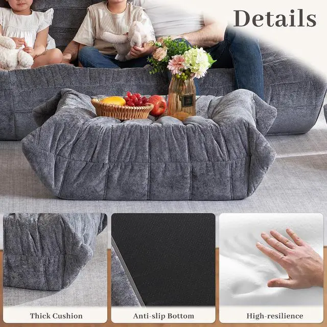 Alt view image 3 of 7 - Bean Bag Ottoman,Foot Rest,Fireside Chair Memory Foam Lazy Bean Bag Sofa for Living Room,Bedroom,Dorm,Office (Ottoman-Grey)