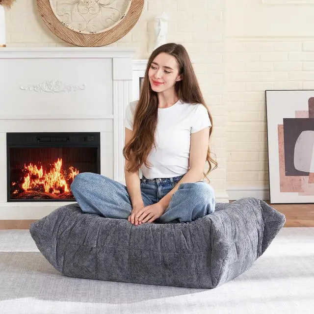 Alt view image 6 of 7 - Bean Bag Ottoman,Foot Rest,Fireside Chair Memory Foam Lazy Bean Bag Sofa for Living Room,Bedroom,Dorm,Office (Ottoman-Grey)