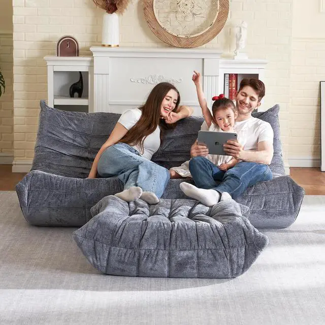 Alt view image 7 of 7 - Bean Bag Ottoman,Foot Rest,Fireside Chair Memory Foam Lazy Bean Bag Sofa for Living Room,Bedroom,Dorm,Office (Ottoman-Grey)