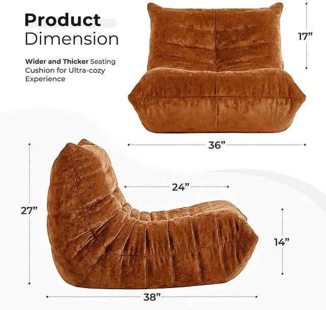 Alt view image 2 of 7 - Bean Bag Chair, Giant Bean Bag Chairs for Adults, Bean Bag Sofa with Filler Faux Fur, Memory Foam Bean Bag Couches Fireside Lazy Sofa for Living Room, Bedroom, Office (Brown)