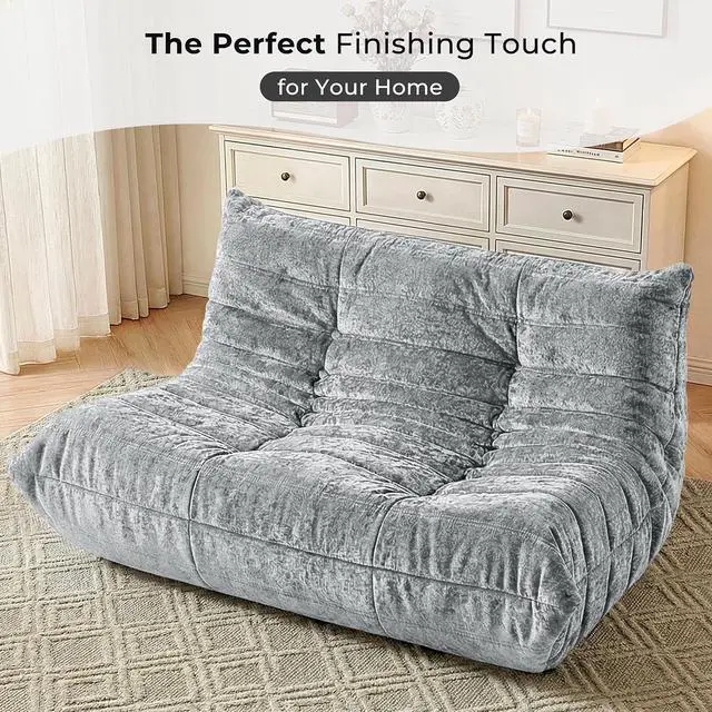 Alt view image 6 of 7 - Bean Bag Chair, Giant Bean Bag Chairs for Adults, Loveseat Fireside Chair, 2 Seater Lazy Bean Bag Sofa Memory Foam Couch for Living Room, Bedroom, Office (Light Grey)