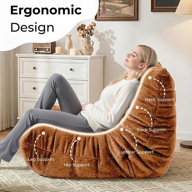 Alt view image 4 of 7 - Bean Bag Chair, Giant Bean Bag Chairs for Adults, Bean Bag Sofa with Filler Faux Fur, Memory Foam Bean Bag Couches Fireside Lazy Sofa for Living Room, Bedroom, Office (Brown)