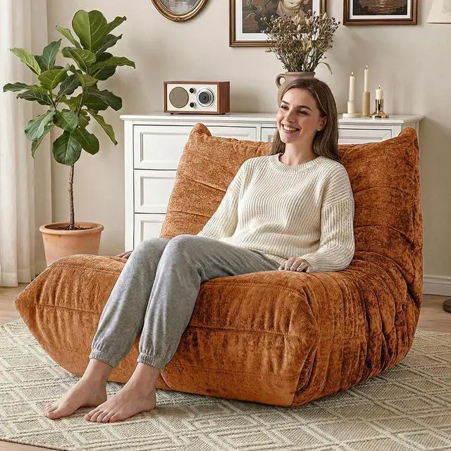 Alt view image 7 of 7 - Bean Bag Chair, Giant Bean Bag Chairs for Adults, Bean Bag Sofa with Filler Faux Fur, Memory Foam Bean Bag Couches Fireside Lazy Sofa for Living Room, Bedroom, Office (Brown)