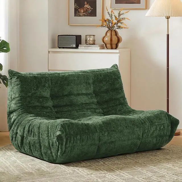 Main image of Bean Bag Chair, Giant Bean Bag Chairs for Adults, Loveseat Fireside Chair, 2 Seater Lazy Bean Bag Sofa Memory Foam Couch for Living Room, Bedroom, Office (Green)