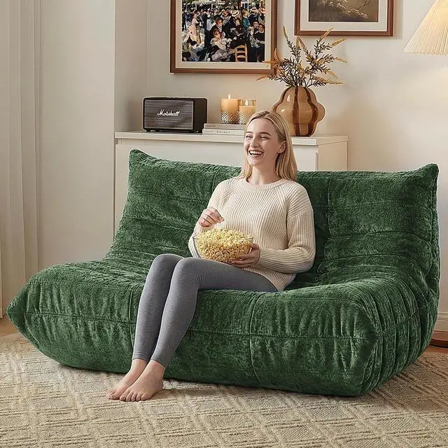 Alt view image 7 of 7 - Bean Bag Chair, Giant Bean Bag Chairs for Adults, Loveseat Fireside Chair, 2 Seater Lazy Bean Bag Sofa Memory Foam Couch for Living Room, Bedroom, Office (Green)