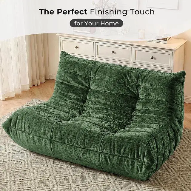 Alt view image 6 of 7 - Bean Bag Chair, Giant Bean Bag Chairs for Adults, Loveseat Fireside Chair, 2 Seater Lazy Bean Bag Sofa Memory Foam Couch for Living Room, Bedroom, Office (Green)