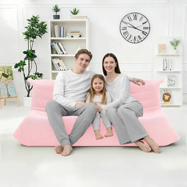 Alt view image 4 of 7 - Bean Bag Chairs Fireside Lazy Floor Sofa, Soft Teddy Fleece 3 Seater Sofa with High-Resilience Foam FillingBeanbag for Living Room, Bedroom, Office (Pink Teddy)