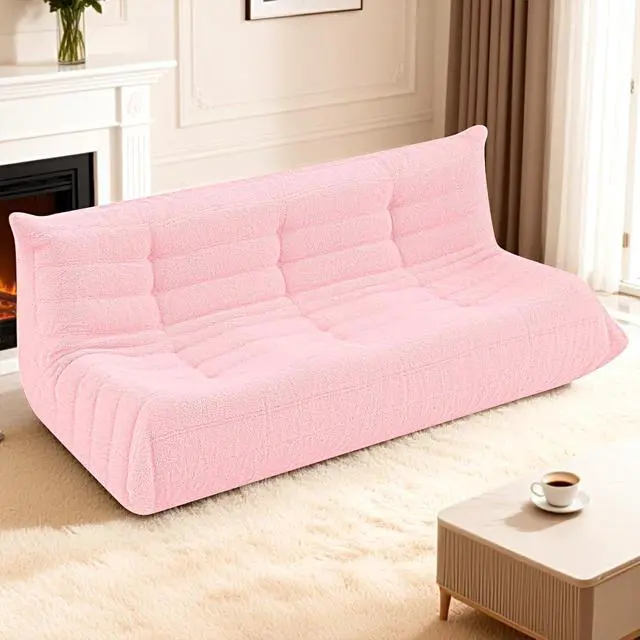 Alt view image 7 of 7 - Bean Bag Chairs Fireside Lazy Floor Sofa, Soft Teddy Fleece 3 Seater Sofa with High-Resilience Foam FillingBeanbag for Living Room, Bedroom, Office (Pink Teddy)