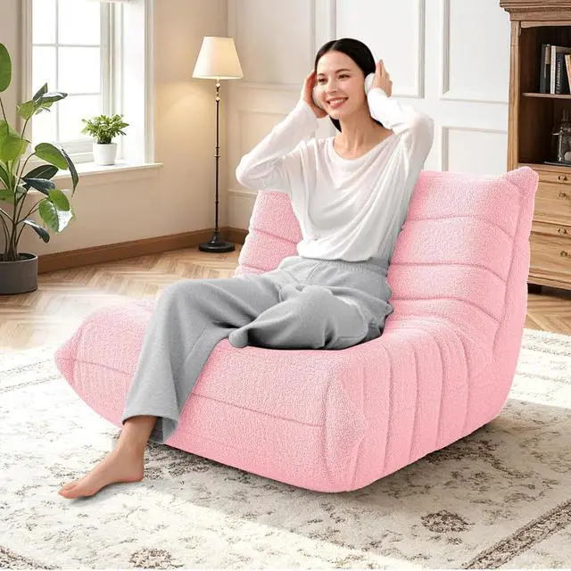 Alt view image 4 of 6 - Bean Bag Chairs Fireside Lazy Floor Sofa, Soft Teddy Fleece Bean Bag Sofa with High-Resilience Foam FillingBeanbag for Living Room, Bedroom, Office (Pink Teddy)
