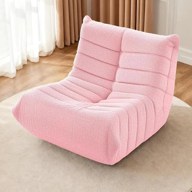 Alt view image 6 of 6 - Bean Bag Chairs Fireside Lazy Floor Sofa, Soft Teddy Fleece Bean Bag Sofa with High-Resilience Foam FillingBeanbag for Living Room, Bedroom, Office (Pink Teddy)