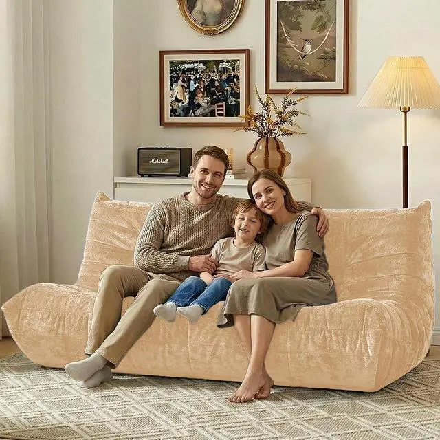 Alt view image 6 of 7 - Bean Bag Chair, Giant Bean Bag Chairs for Adults, 3 Seater Fireside Chair, Lazy Large Floor Bean Bag Sofa for Living Room, Bedroom, Dorm, Office (Khaki)