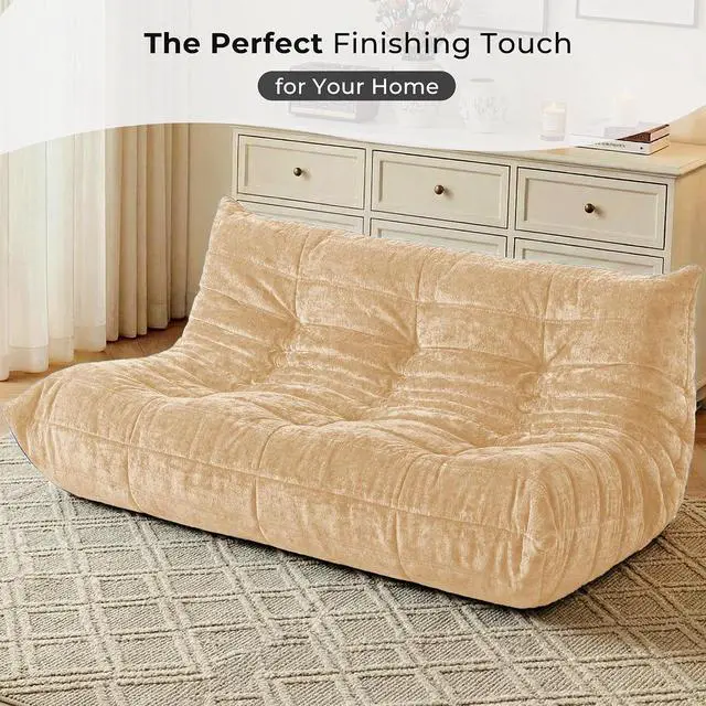 Alt view image 7 of 7 - Bean Bag Chair, Giant Bean Bag Chairs for Adults, 3 Seater Fireside Chair, Lazy Large Floor Bean Bag Sofa for Living Room, Bedroom, Dorm, Office (Khaki)