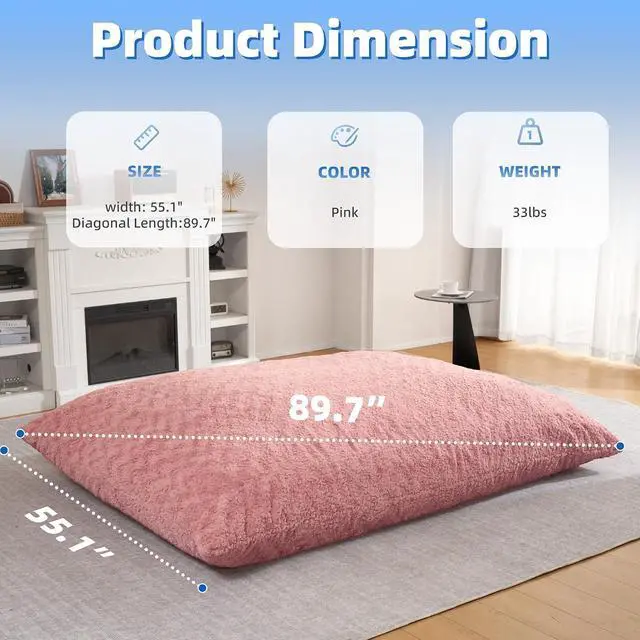 Alt view image 2 of 6 - 4 in 1 Bean Bag Chair, Giant Memory Foam Filling Bean Bag Sofa, Adult Bean Bag Chair, Machine Washable Faux Fur Cover, Bean Bag for Adult (Pink)