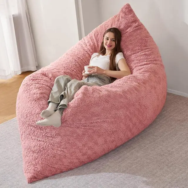 Alt view image 3 of 6 - 4 in 1 Bean Bag Chair, Giant Memory Foam Filling Bean Bag Sofa, Adult Bean Bag Chair, Machine Washable Faux Fur Cover, Bean Bag for Adult (Pink)