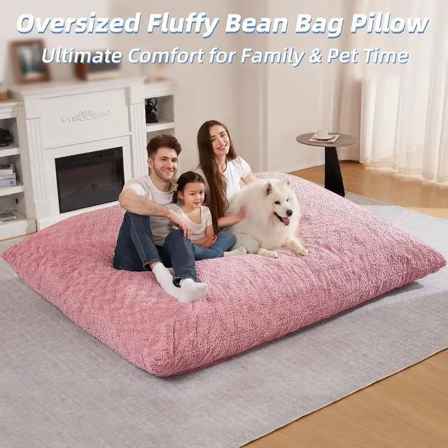 Alt view image 5 of 6 - 4 in 1 Bean Bag Chair, Giant Memory Foam Filling Bean Bag Sofa, Adult Bean Bag Chair, Machine Washable Faux Fur Cover, Bean Bag for Adult (Pink)