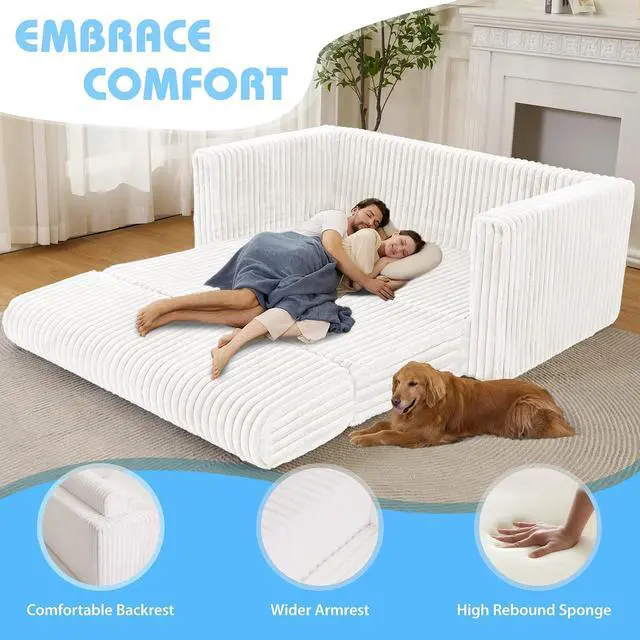 Alt view image 4 of 7 - 49.8" Loveseat Boneless Couch, 4-in-1 Convertible Sofa Bed, Plush Fur Folding Futon Sofa Bed Couches Without Pillow for Living Room, High-Density Foam Support, No Assembly Required, Beige