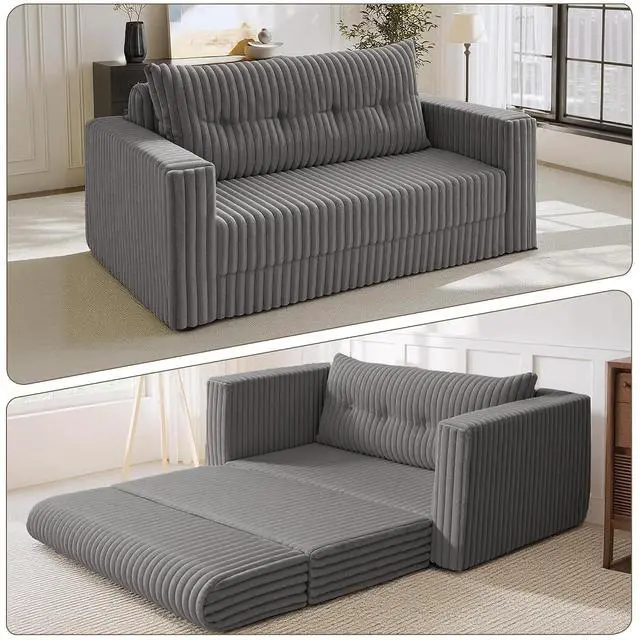 Alt view image 5 of 7 - 49.8" Loveseat Boneless Couch, 4-in-1 Convertible Sofa Bed, Plush Fur Folding Futon Sofa Bed Couches with a Pillow for Living Room, High-Density Foam Support, No Assembly Required, Grey