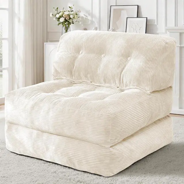 Main image of Folding Sofa Bed, Convertible Sleeper Chair Bed with Pillow, Foldable Mattress with Back Support, Portable Single Couch Comfy Floor Sofa Lounge for Living Room, Bedroom, Office (Beige)