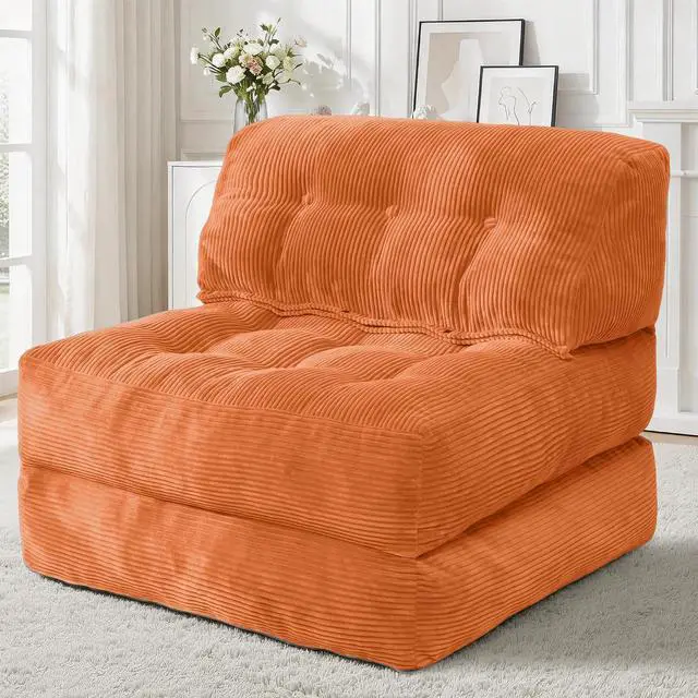 Main image of Folding Sofa Bed, Convertible Sleeper Chair Bed with Pillow, Foldable Mattress with Back Support, Portable Single Couch Comfy Floor Sofa Lounge for Living Room, Bedroom, Office (Orange)