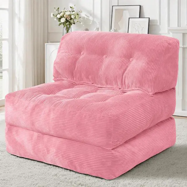 Main image of Folding Sofa Bed, Convertible Sleeper Chair Bed with Pillow, Foldable Mattress with Back Support, Portable Single Couch Comfy Floor Sofa Lounge for Living Room, Bedroom, Office (Pink)