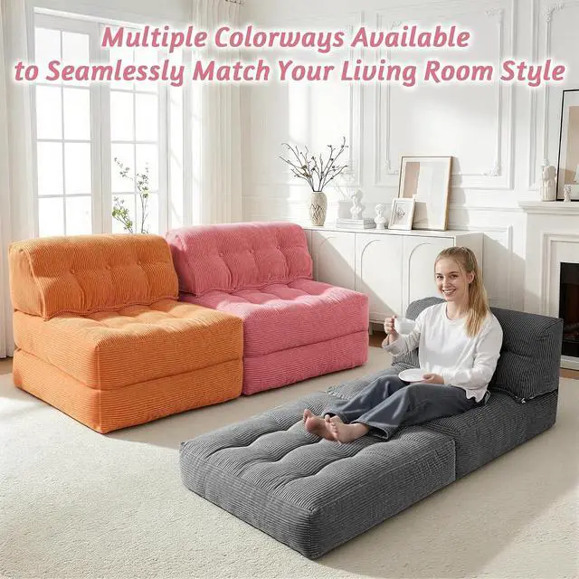 Alt view image 6 of 7 - Folding Sofa Bed, Convertible Sleeper Chair Bed with Pillow, Foldable Mattress with Back Support, Portable Single Couch Comfy Floor Sofa Lounge for Living Room, Bedroom, Office (Pink)