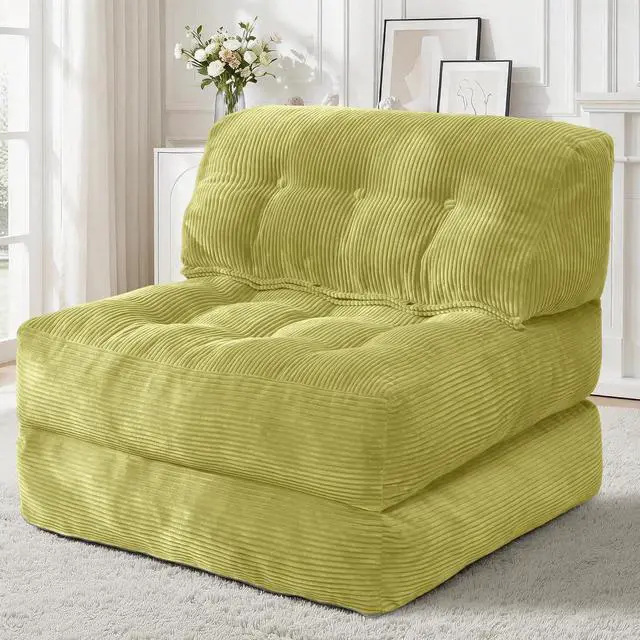 Main image of Folding Sofa Bed, Convertible Sleeper Chair Bed with Pillow, Foldable Mattress with Back Support, Portable Single Couch Comfy Floor Sofa Lounge for Living Room, Bedroom, Office (Green)