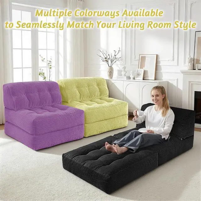 Alt view image 6 of 7 - Folding Sofa Bed, Convertible Sleeper Chair Bed with Pillow, Foldable Mattress with Back Support, Portable Single Couch Comfy Floor Sofa Lounge for Living Room, Bedroom, Office (Green)