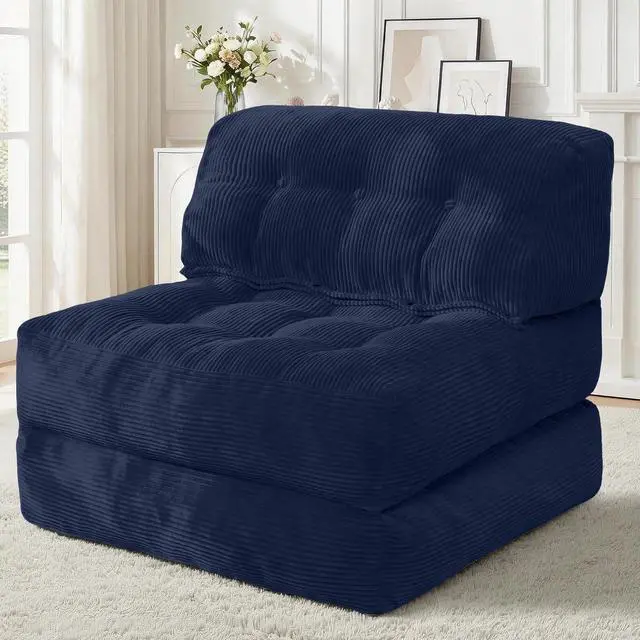 Main image of Folding Sofa Bed, Convertible Sleeper Chair Bed with Pillow, Foldable Mattress with Back Support, Portable Single Couch Comfy Floor Sofa Lounge for Living Room, Bedroom, Office (Navy Blue)