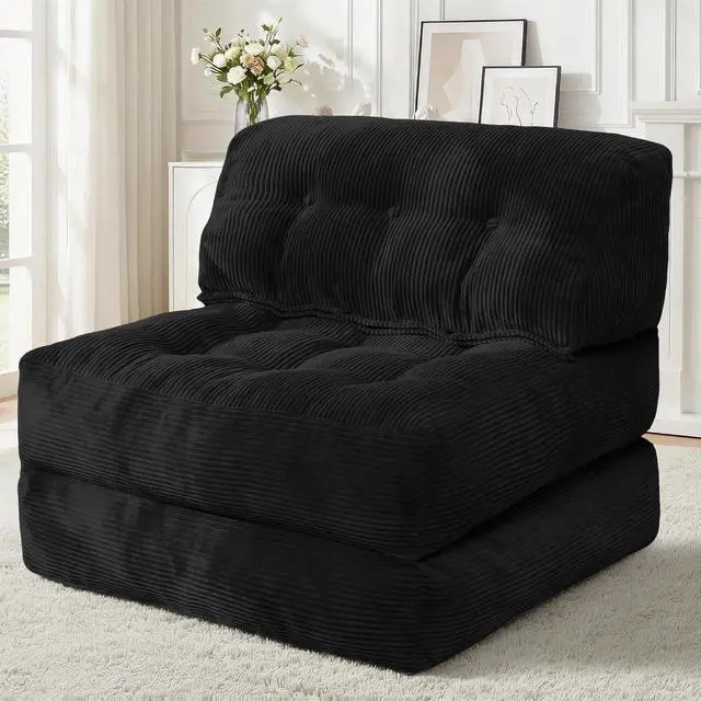 Main image of Folding Sofa Bed, Convertible Sleeper Chair Bed with Pillow, Foldable Mattress with Back Support, Portable Single Couch Comfy Floor Sofa Lounge for Living Room, Bedroom, Office (Black)
