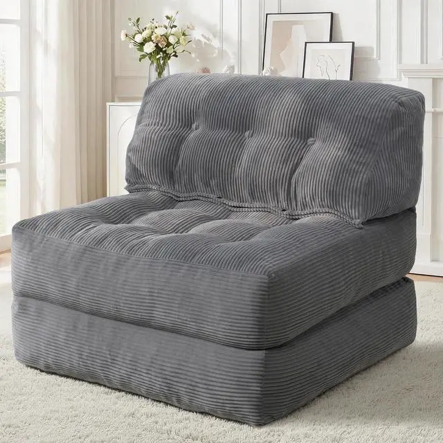 Main image of Folding Sofa Bed, Convertible Sleeper Chair Bed with Pillow, Foldable Mattress with Back Support, Portable Single Couch Comfy Floor Sofa Lounge for Living Room, Bedroom, Office (Dark Gray)