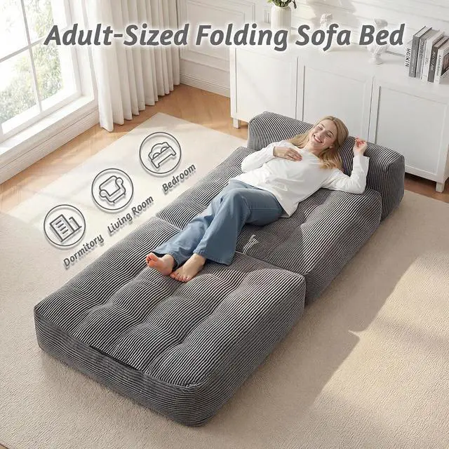 Alt view image 7 of 7 - Folding Sofa Bed, Convertible Sleeper Chair Bed with Pillow, Foldable Mattress with Back Support, Portable Single Couch Comfy Floor Sofa Lounge for Living Room, Bedroom, Office (Dark Gray)